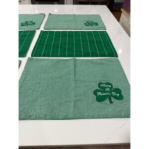 OOAK Handmade St Patricks Day Shamrock Placemats Green Set of 6 Irish Tablescape